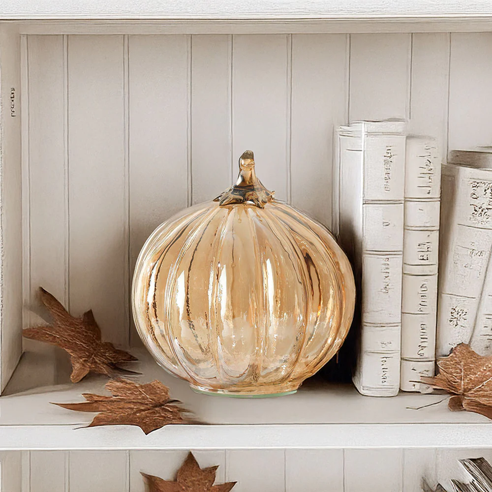 Pumpkin Glass Decorative Accent - Honey Gold - Image 5