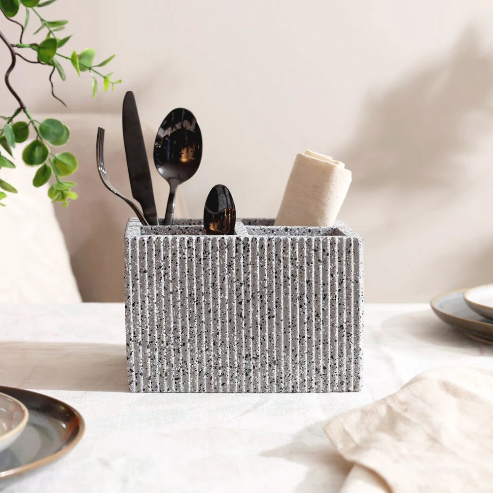 Quad Concrete Cutlery Holder - Speckled Grey - Image 4