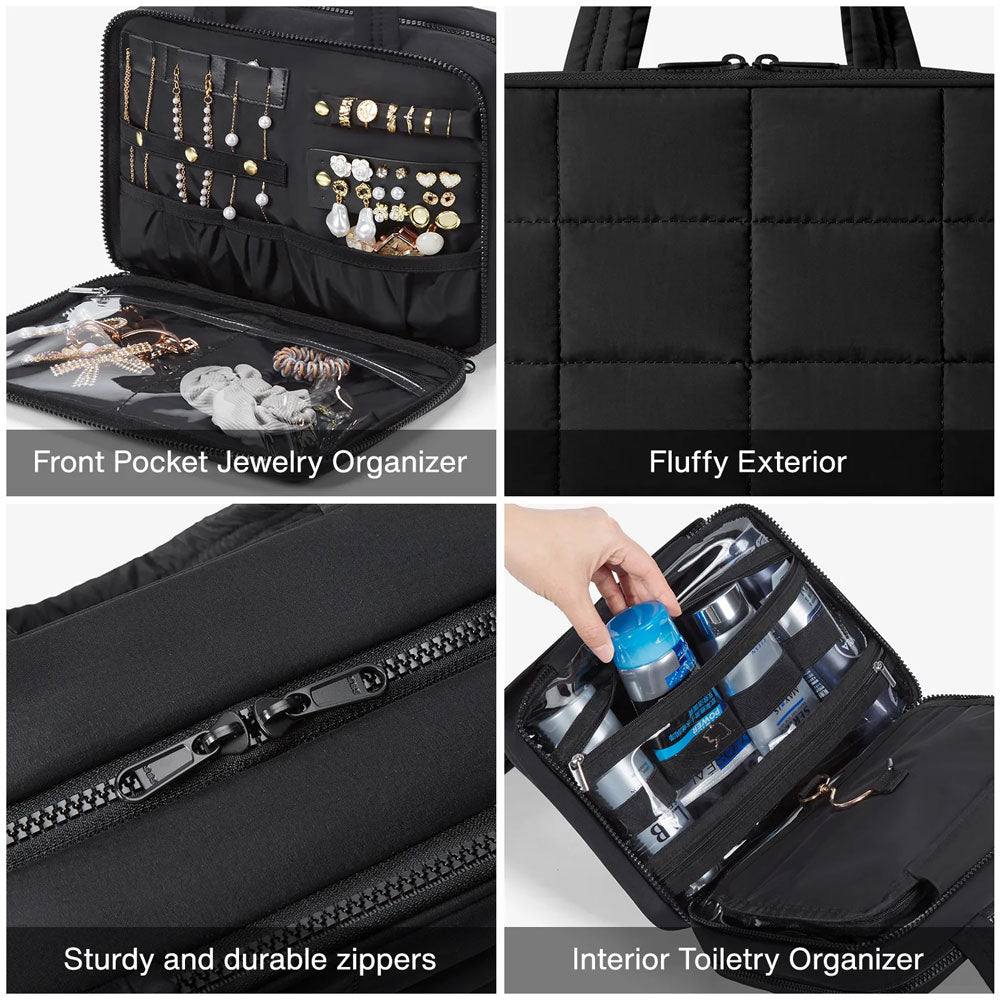 Quilted Hanging Toiletry Bag Large - Black - Image 4
