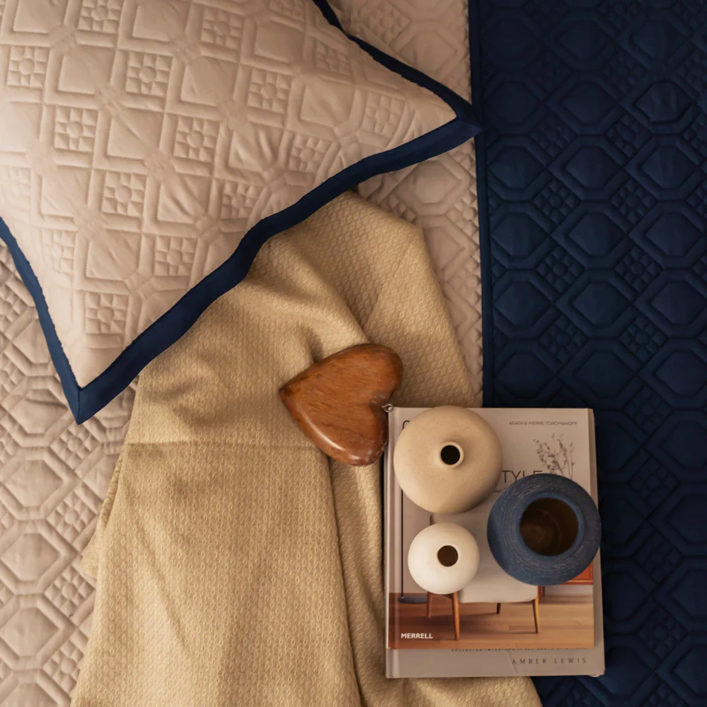 Quilted Malta Reversible Bedspread - Navy & Ivory - Image 4