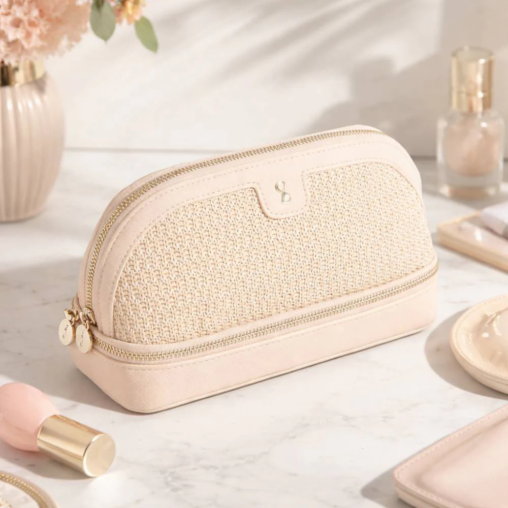 Raffia Cosmetic Bag - Blush Pink - Image 5