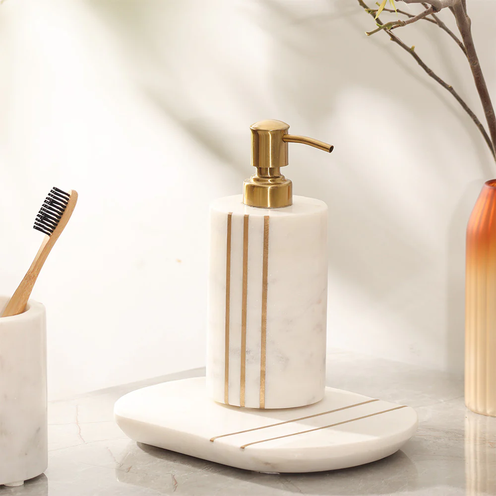 Raya Marble Soap Dispenser - White Gold