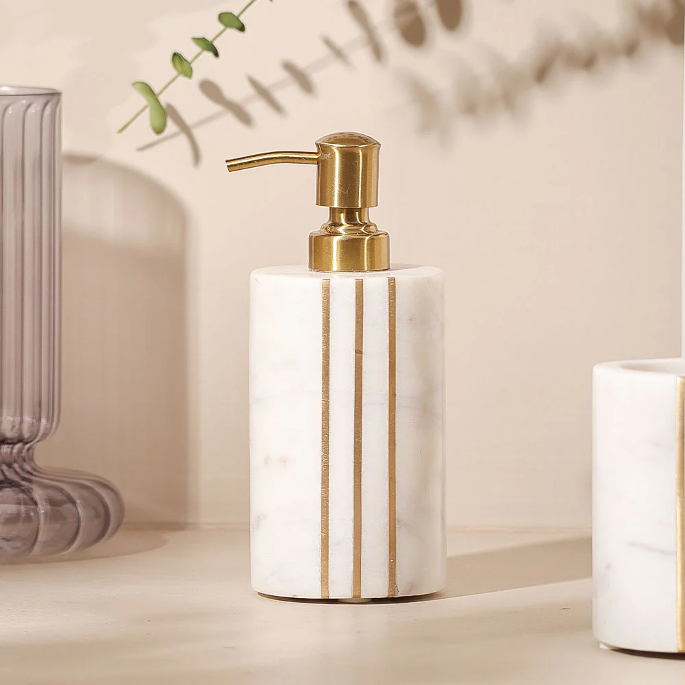 Raya Marble Soap Dispenser - White Gold - Image 2