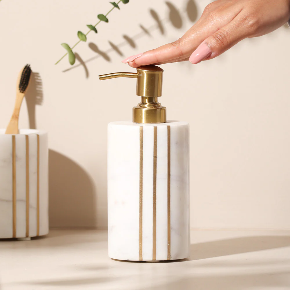 Raya Marble Soap Dispenser - White Gold - Image 4