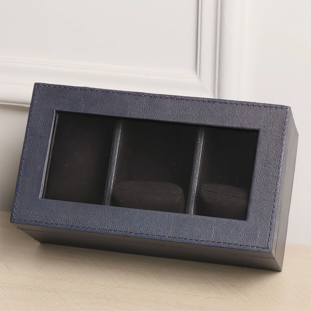 Reco 3-piece Leather Watch Box - Navy - Image 2