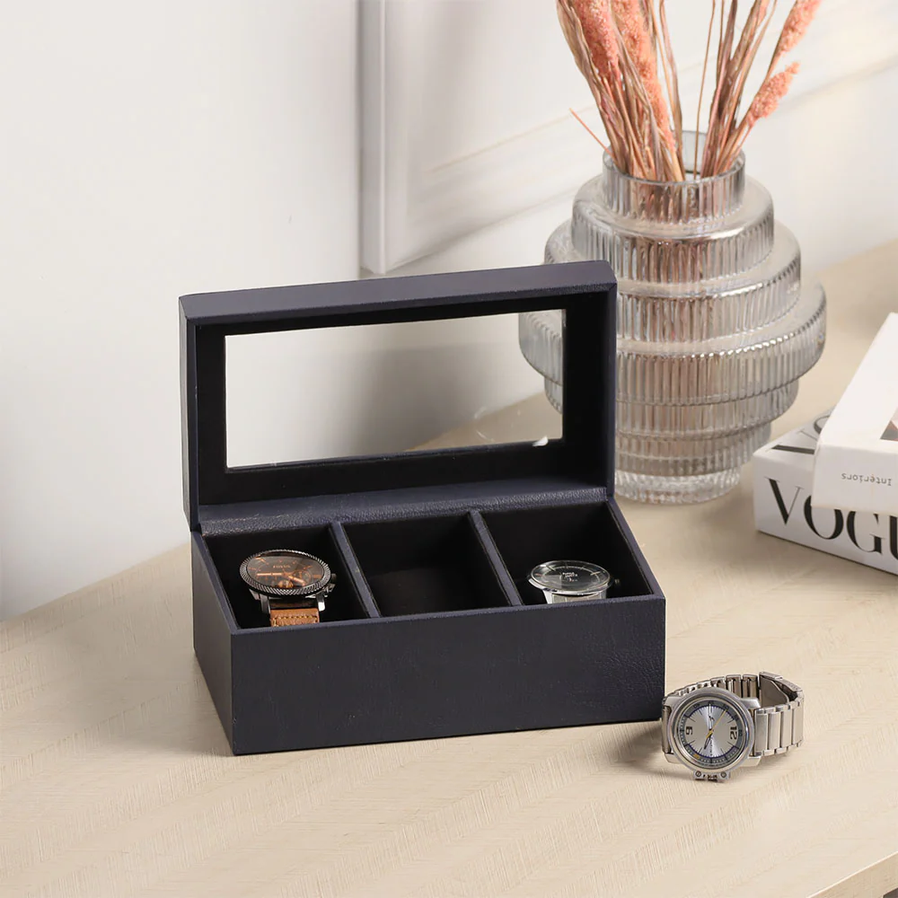 Reco 3-piece Leather Watch Box - Navy - Image 4