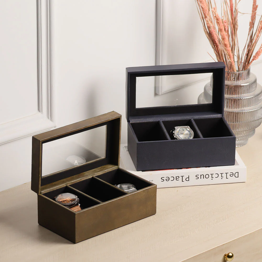 Reco 3-piece Leather Watch Box - Navy - Image 5