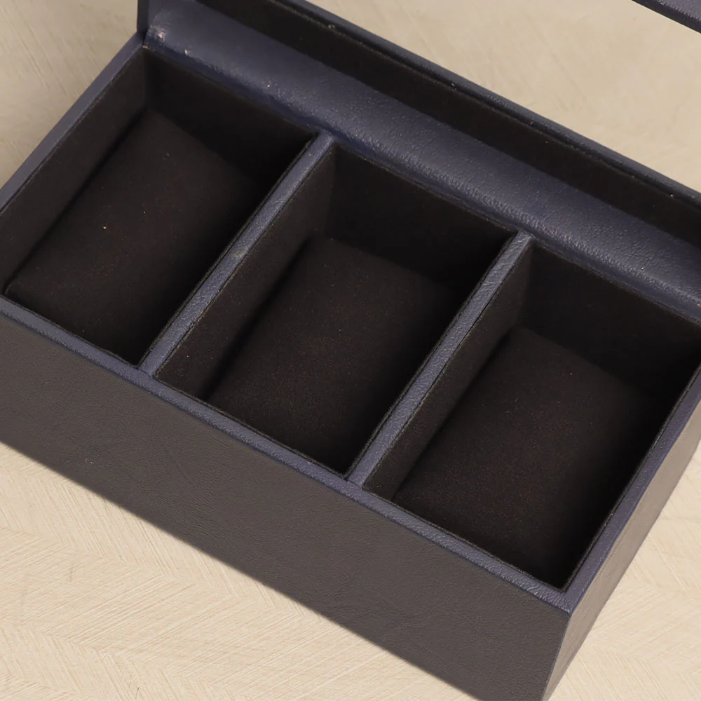 Reco 3-piece Leather Watch Box - Navy - Image 6