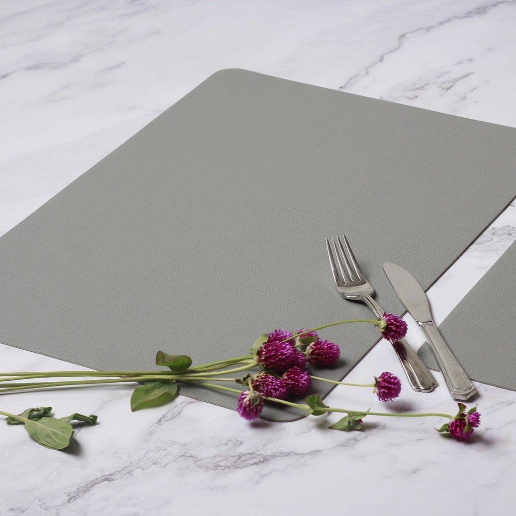 Rectangular Fine Faux Leather Placemats, Set of 2 - Cement - Image 2