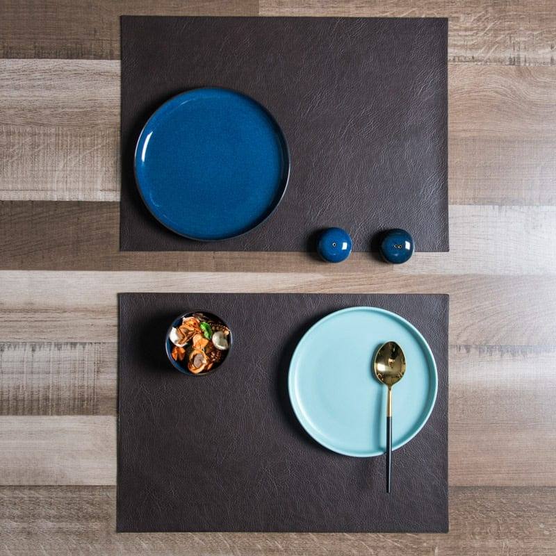 Rectangular Optic Grain Faux Leather Placemats, Set of 2 - Black Coffee