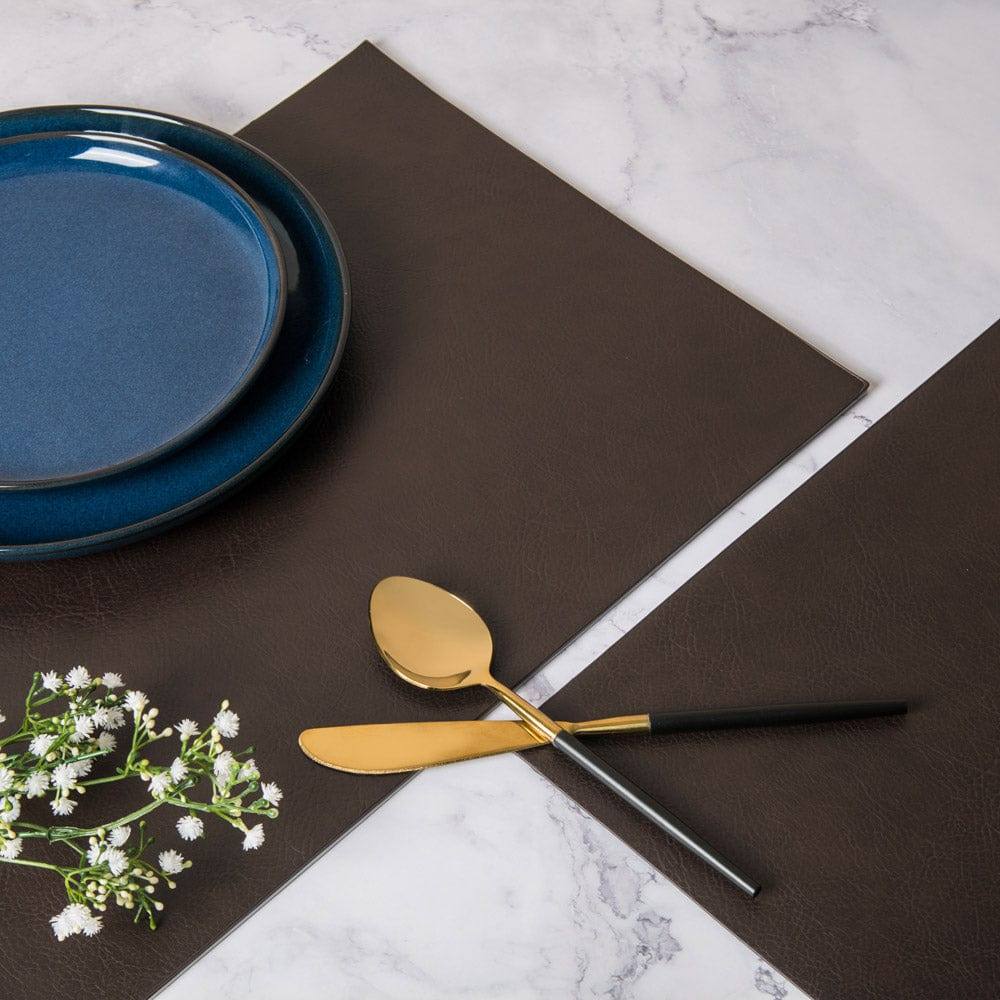 Rectangular Optic Grain Faux Leather Placemats, Set of 2 - Black Coffee - Image 2
