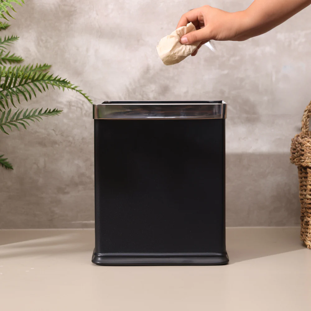 Rectangular Waste Bin 10L - Black & Steel - Image 2