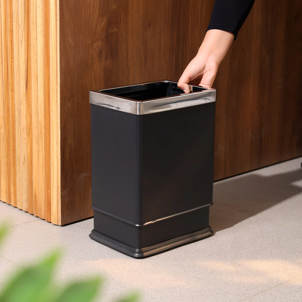 Rectangular Waste Bin 10L - Black & Steel - Image 3