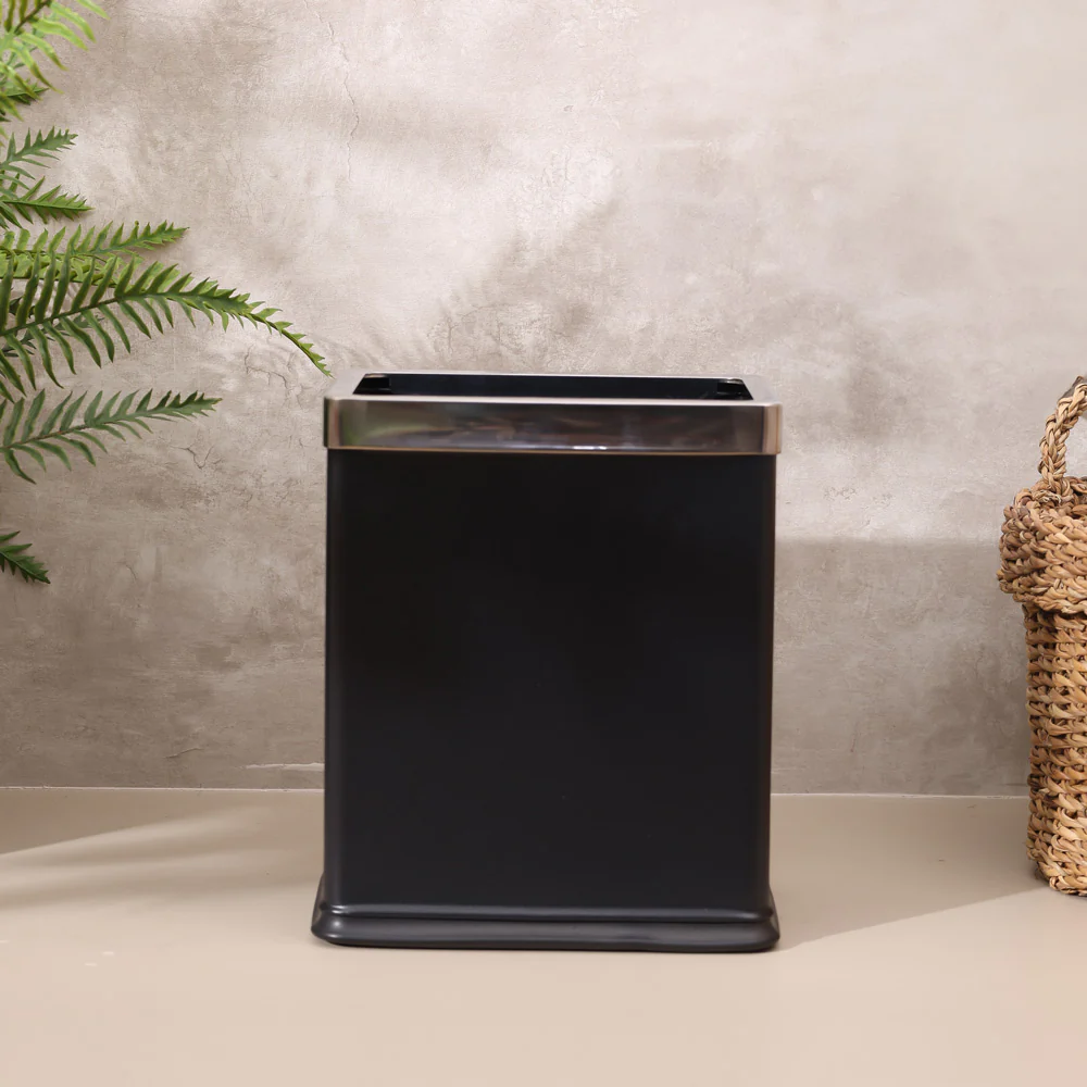Rectangular Waste Bin 10L - Black & Steel - Image 6