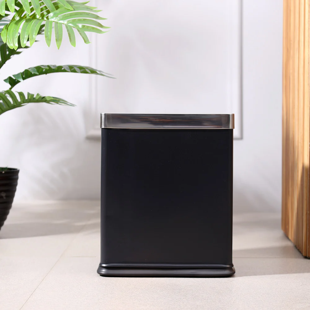 Rectangular Waste Bin 10L - Black & Steel - Image 7