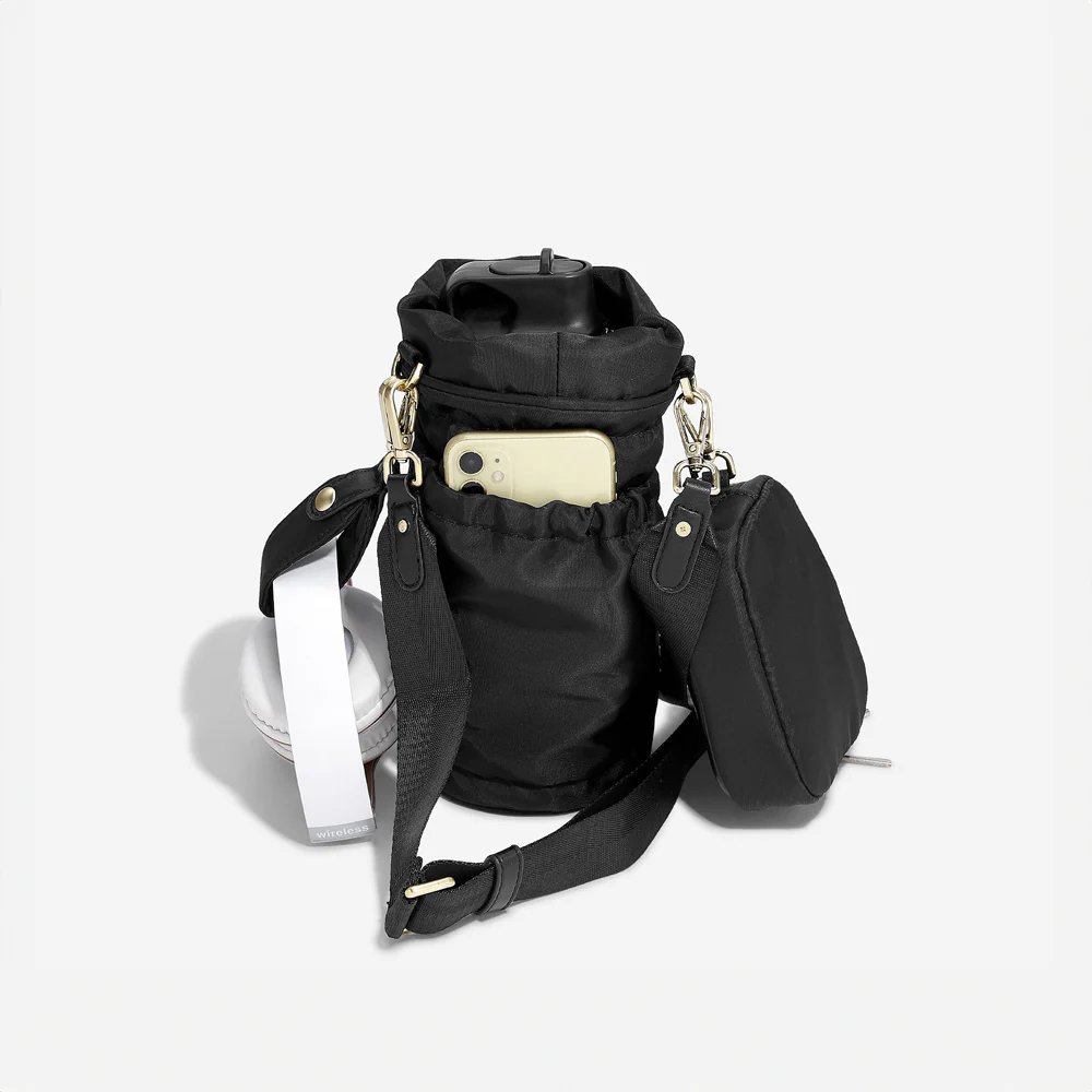 Recycled Nylon Bottle Sling Bag and Pouch Duo - Black - Image 3