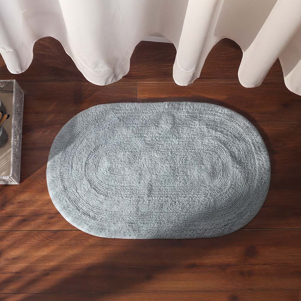 Regency Striped Oval Loop-Tufted Bathmat - Light Blue - Image 2