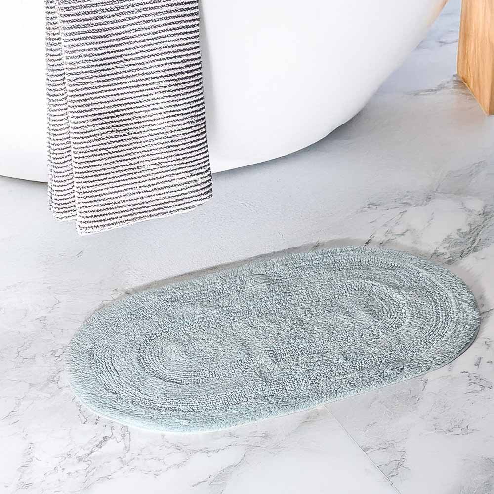 Regency Striped Oval Loop-Tufted Bathmat - Light Blue - Image 5