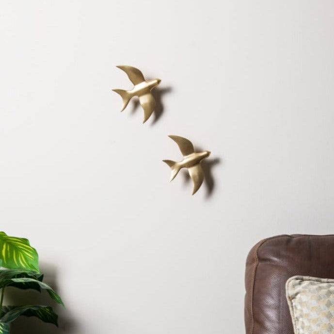 Resin Bird Wall Sculptures, Set of 2 - Matt Gold - Image 3