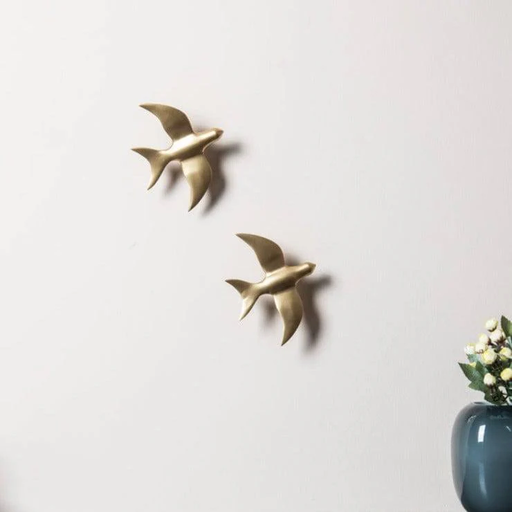 Resin Bird Wall Sculptures, Set of 2 - Matt Gold - Image 5