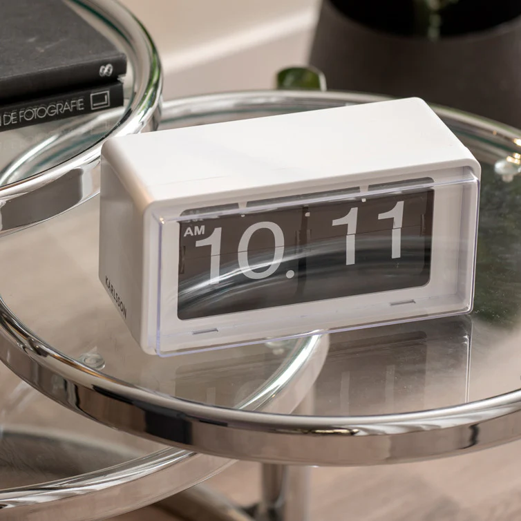 Retro Boxed Flip Table Clock - White