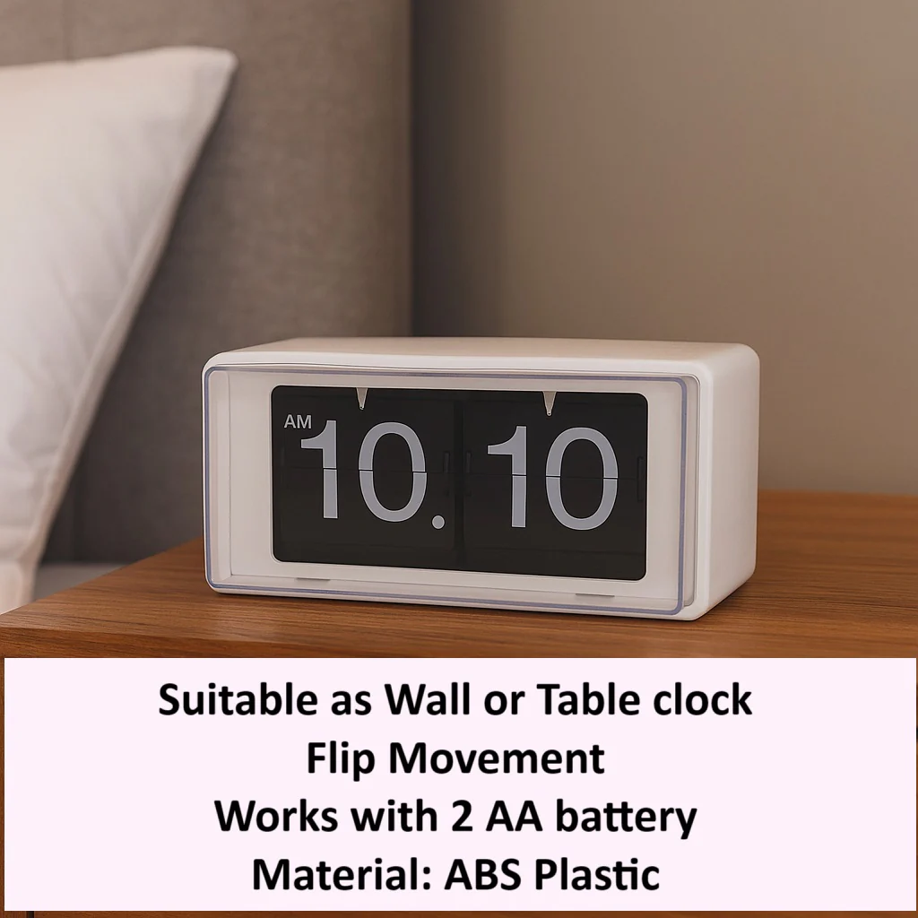 Retro Boxed Flip Table Clock - White - Image 6