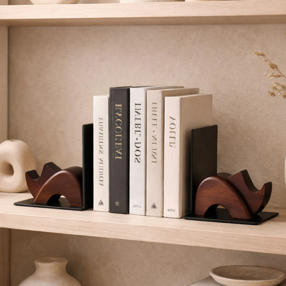 Rhino Metal and Wood Bookends, Set of 2 - Brown Black - Image 2