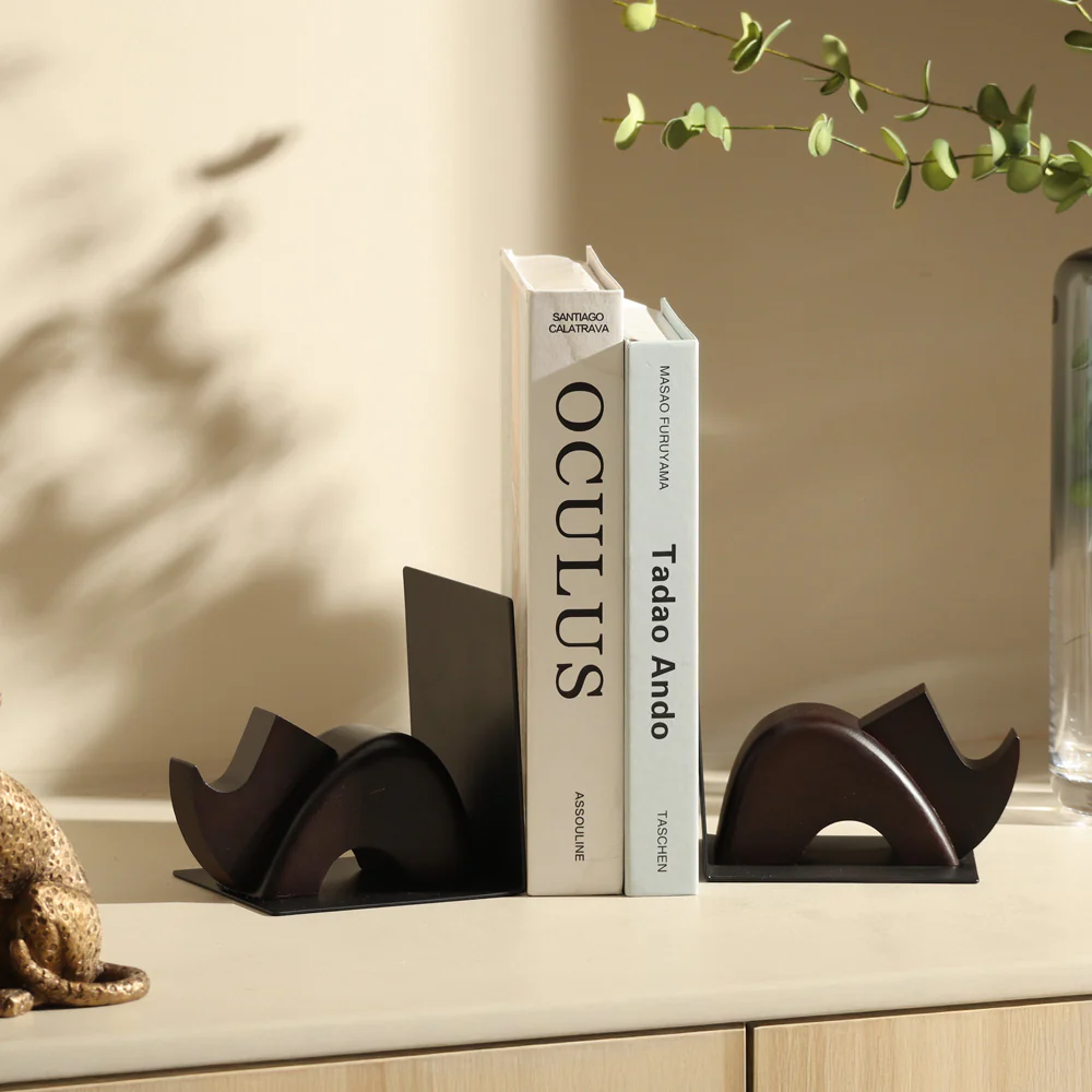 Rhino Metal and Wood Bookends, Set of 2 - Brown Black - Image 3