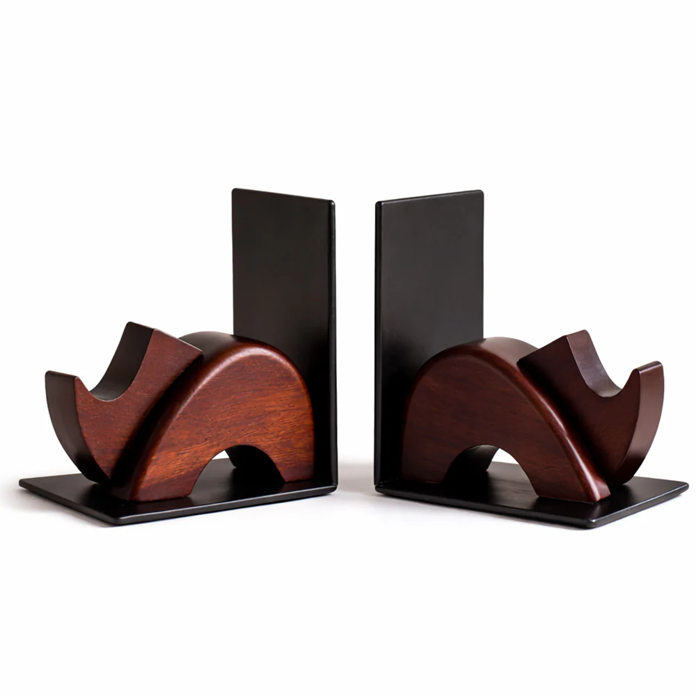 Rhino Metal and Wood Bookends, Set of 2 - Brown Black - Image 4