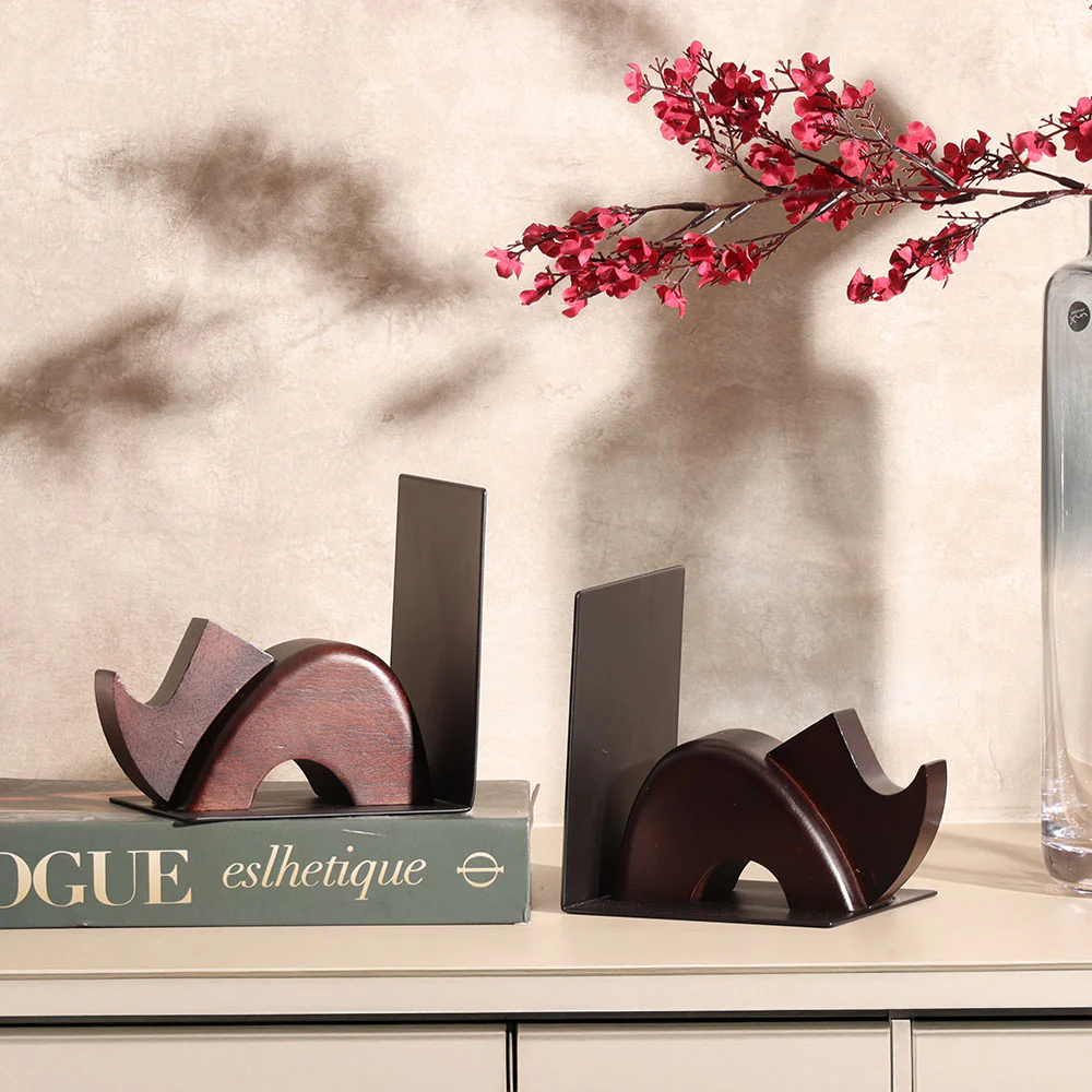 Rhino Metal and Wood Bookends, Set of 2 - Brown Black - Image 5