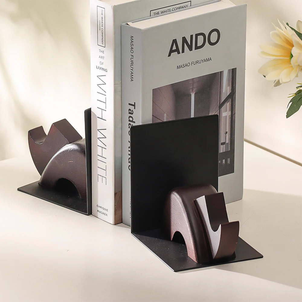 Rhino Metal and Wood Bookends, Set of 2 - Brown Black - Image 7