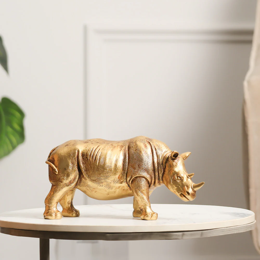 Rhinoceros Decorative Sculpture - Rough Gold - Image 2