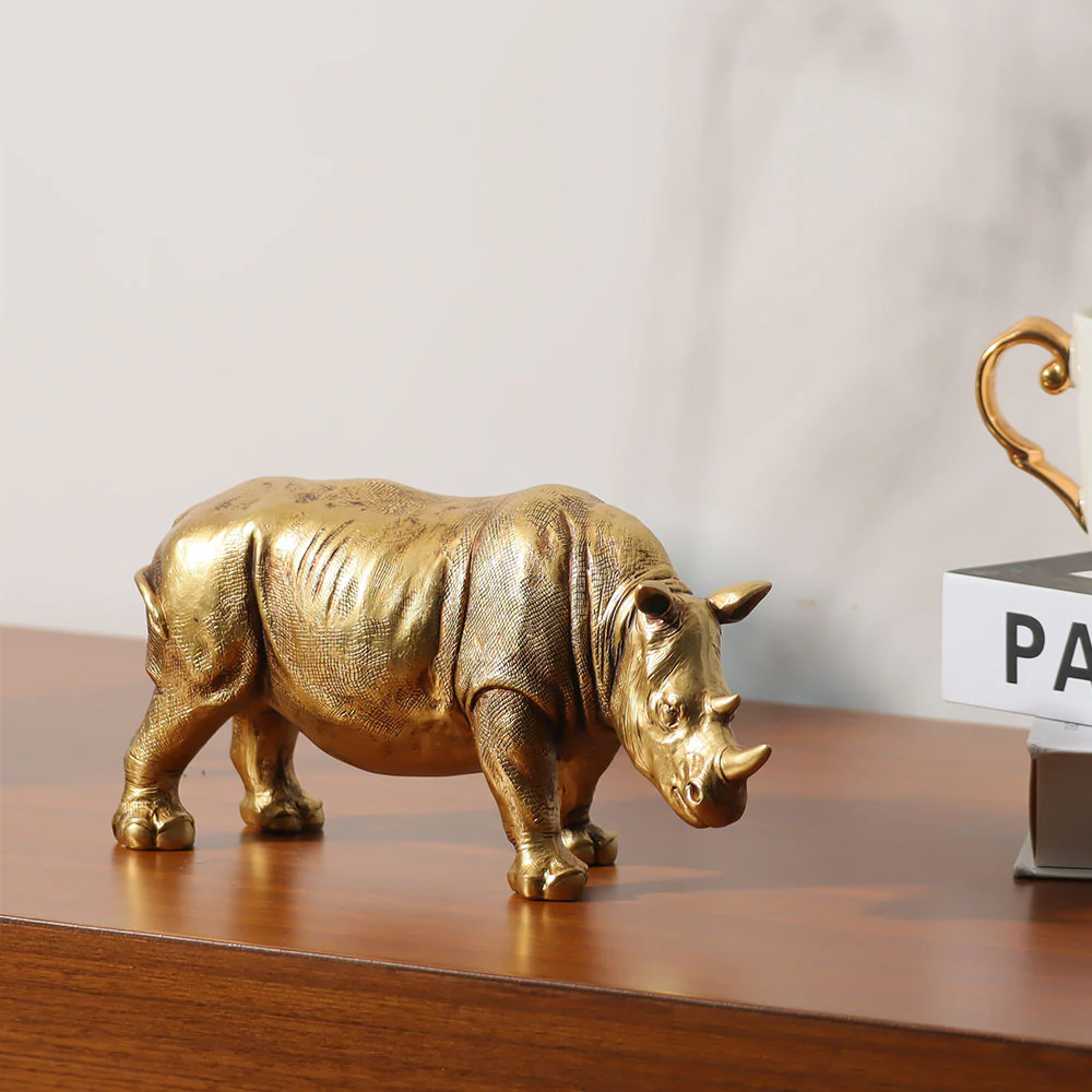 Rhinoceros Decorative Sculpture - Rough Gold - Image 3