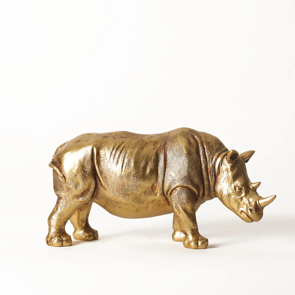 Rhinoceros Decorative Sculpture - Rough Gold - Image 4