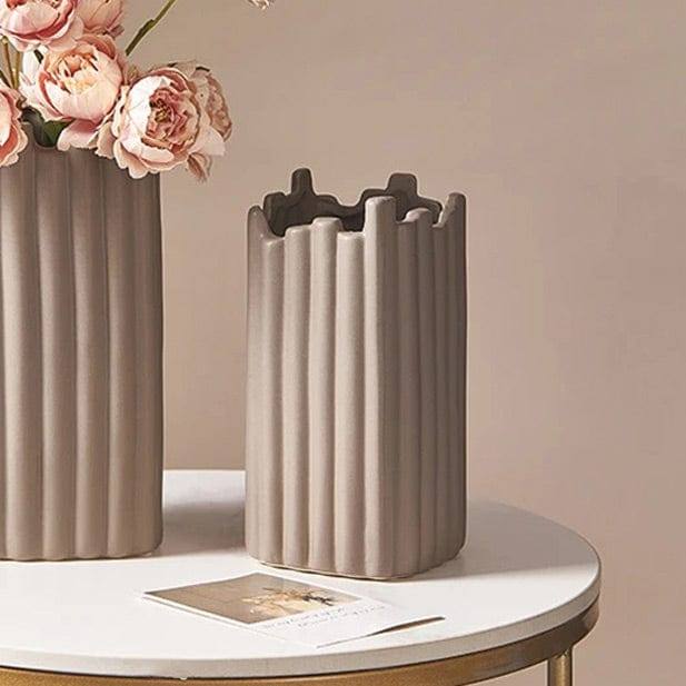 Ribbed Ceramic Vase - Taupe - Image 2