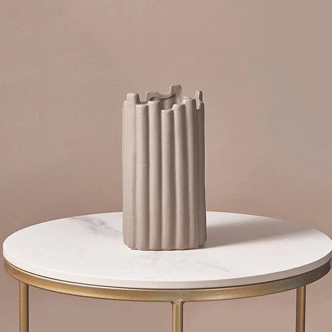 Ribbed Ceramic Vase - Taupe - Image 4