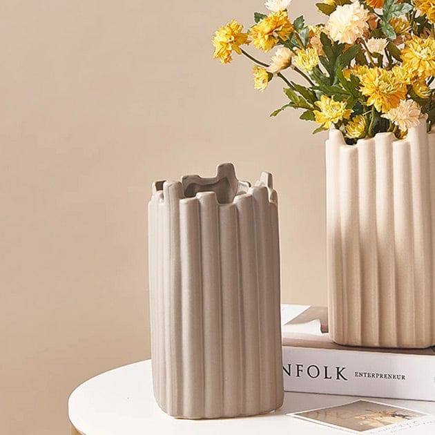 Ribbed Ceramic Vase - Taupe - Image 5