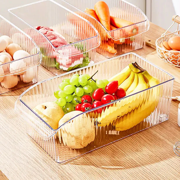 Ribbed Deep Fridge Storage Bin - Clear - Image 2
