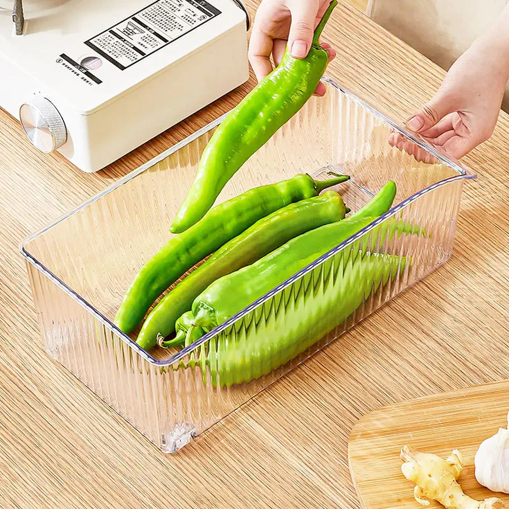 Ribbed Deep Fridge Storage Bin - Clear - Image 8