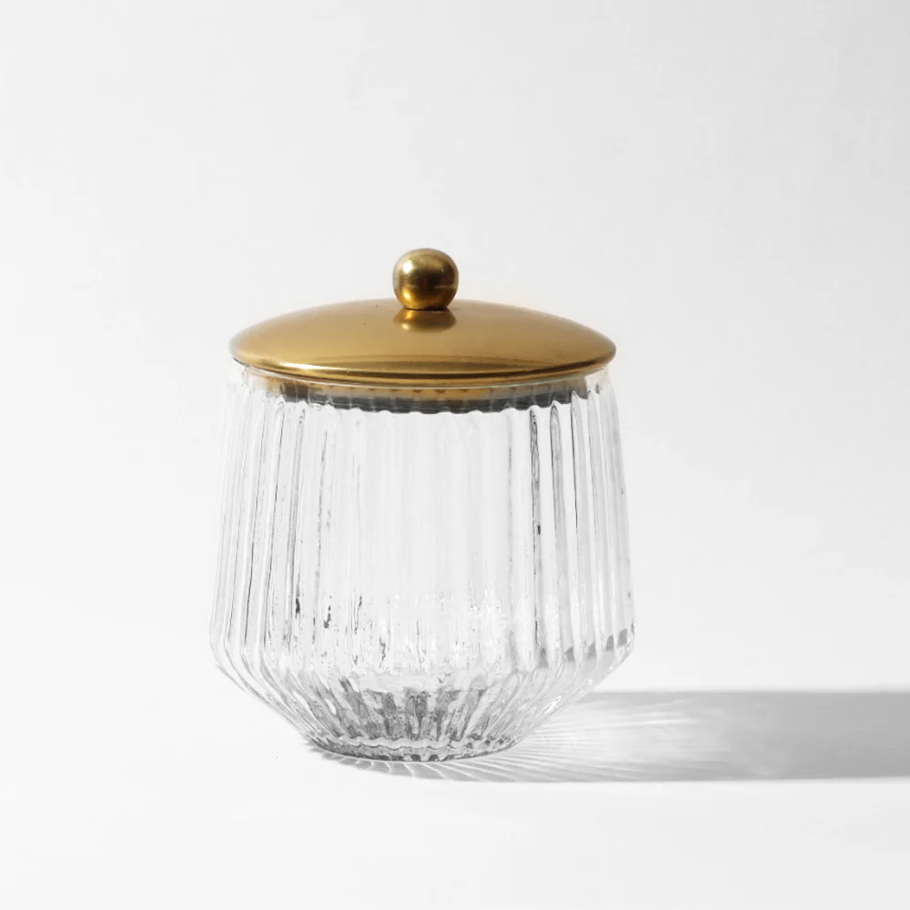 Ribbed Glass and Brass Storage Jar - Clear Gold - Image 3