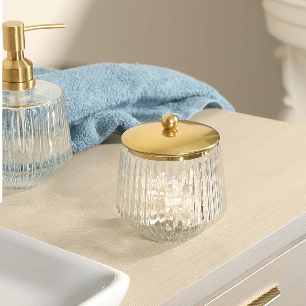Ribbed Glass and Brass Storage Jar - Clear Gold - Image 4