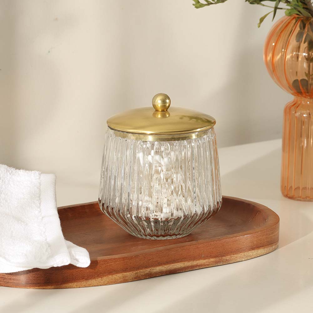 Ribbed Glass and Brass Storage Jar - Clear Gold - Image 5