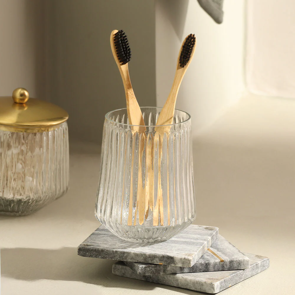 Ribbed Glass Toothbrush Tumbler - Clear - Image 2