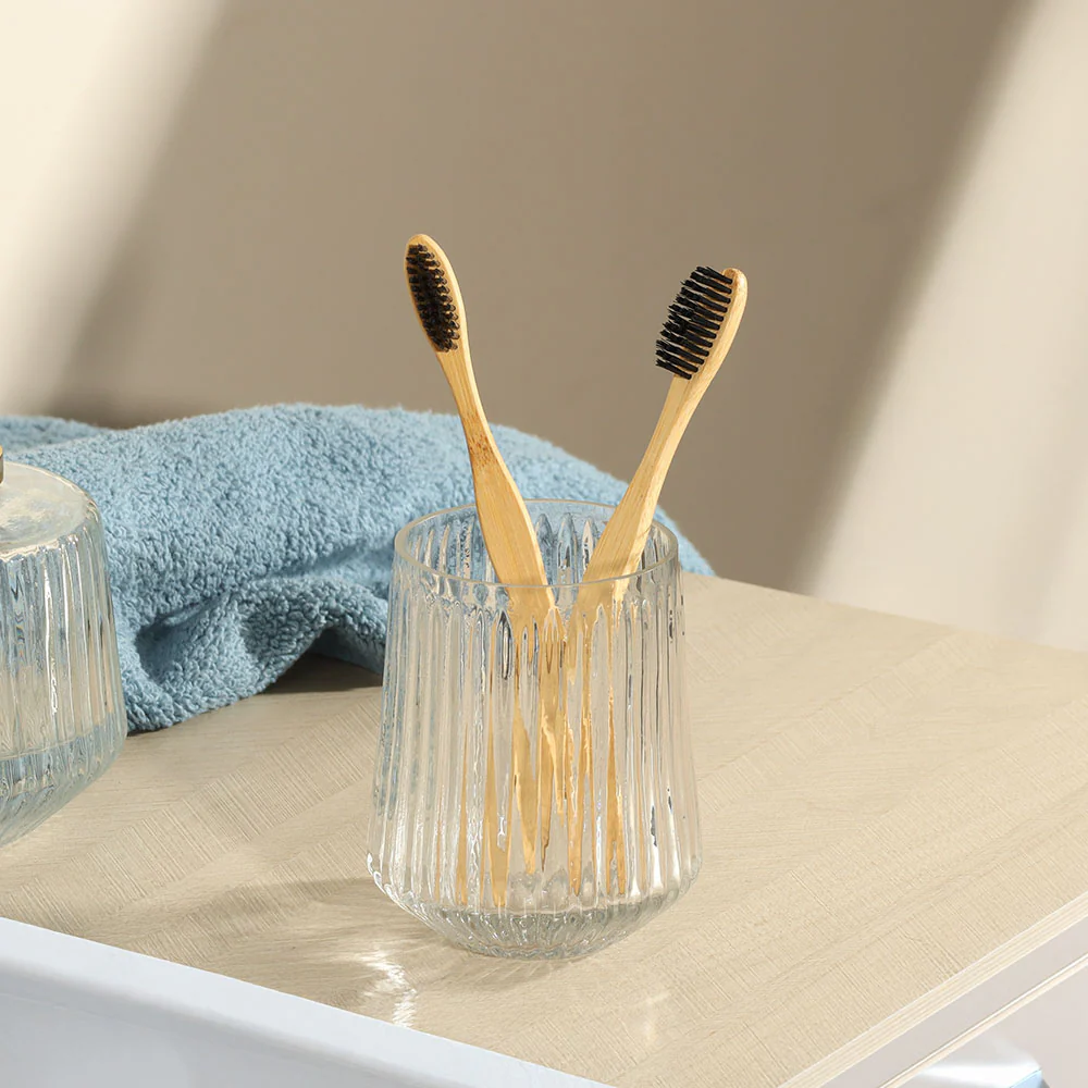 Ribbed Glass Toothbrush Tumbler - Clear - Image 4