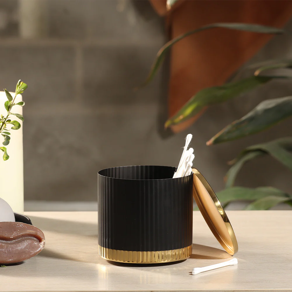 Ribbed Storage Jar with Lid - Black Gold - Image 3