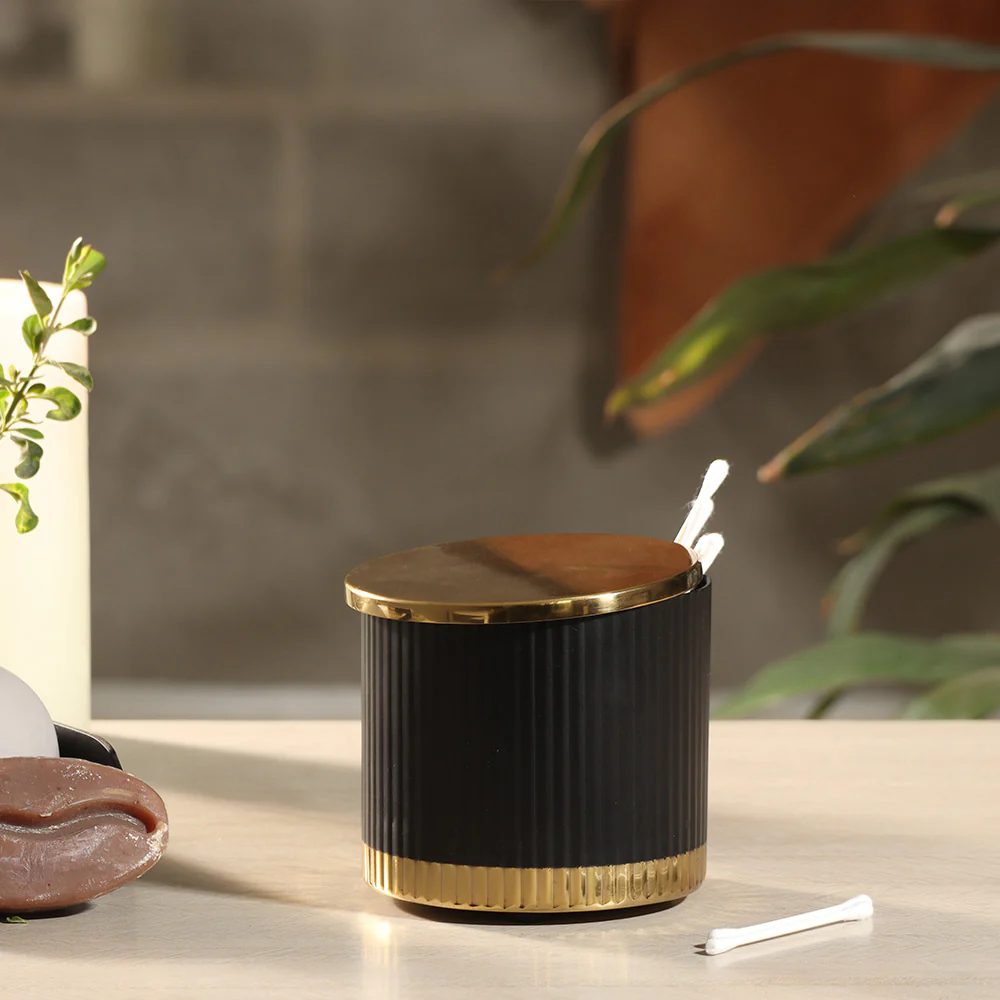 Ribbed Storage Jar with Lid - Black Gold - Image 4