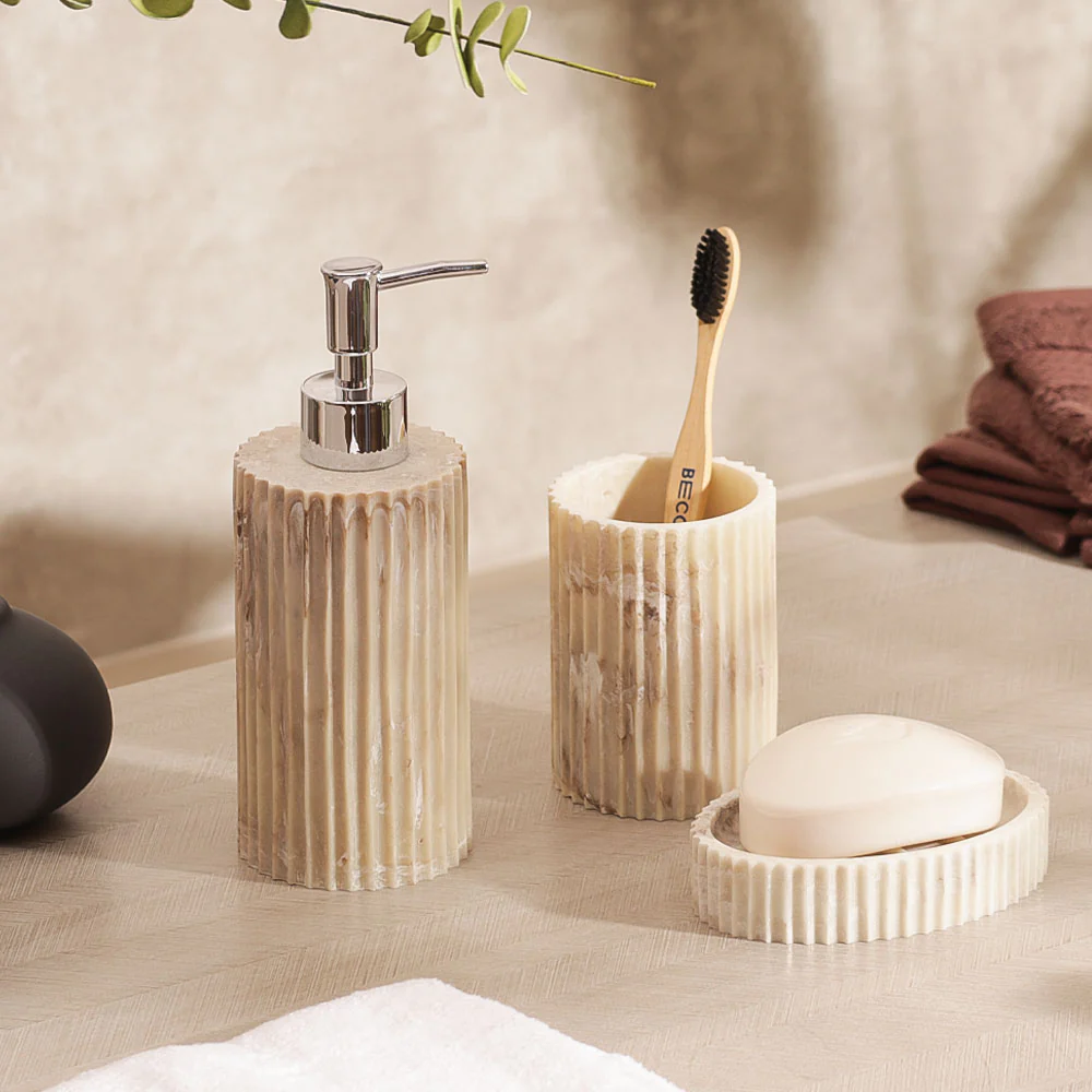 Ridge 3-piece Bathroom Set - Marbled Ivory - Image 2