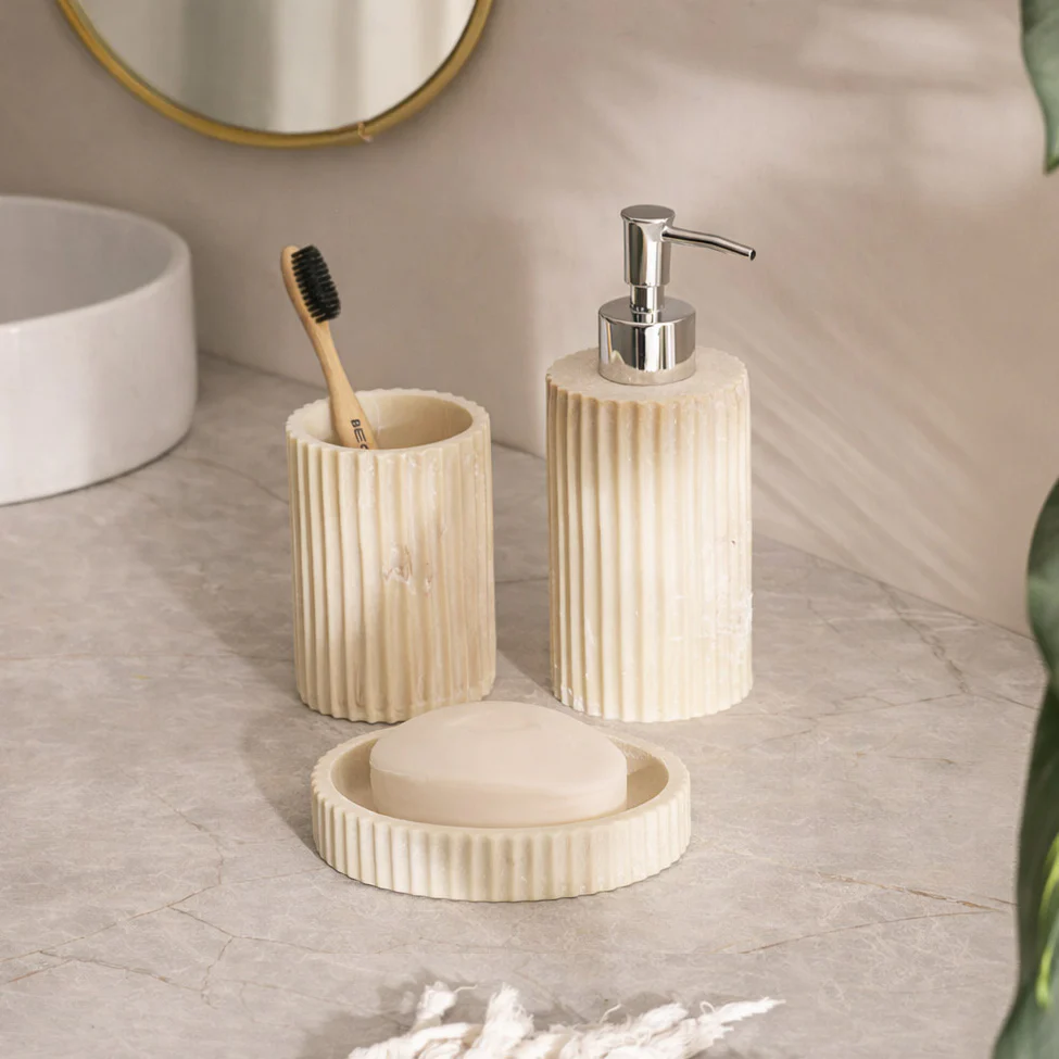 Ridge 3-piece Bathroom Set - Marbled Ivory - Image 5