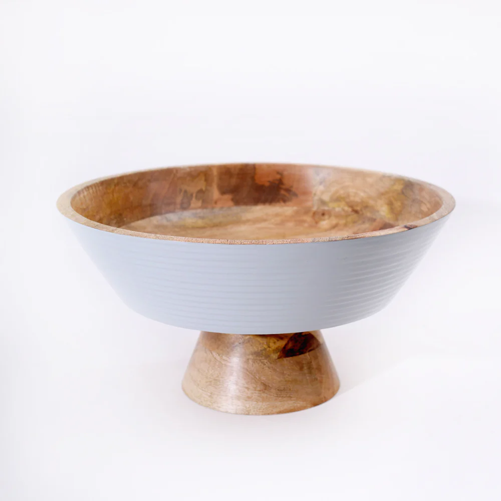 Riko Mango Wood Elevated Ribbed Bowl Large - Periwinkle - Image 7