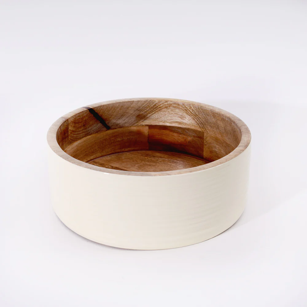Riko Mango Wood Ribbed Bowl Large - Cream - Image 3